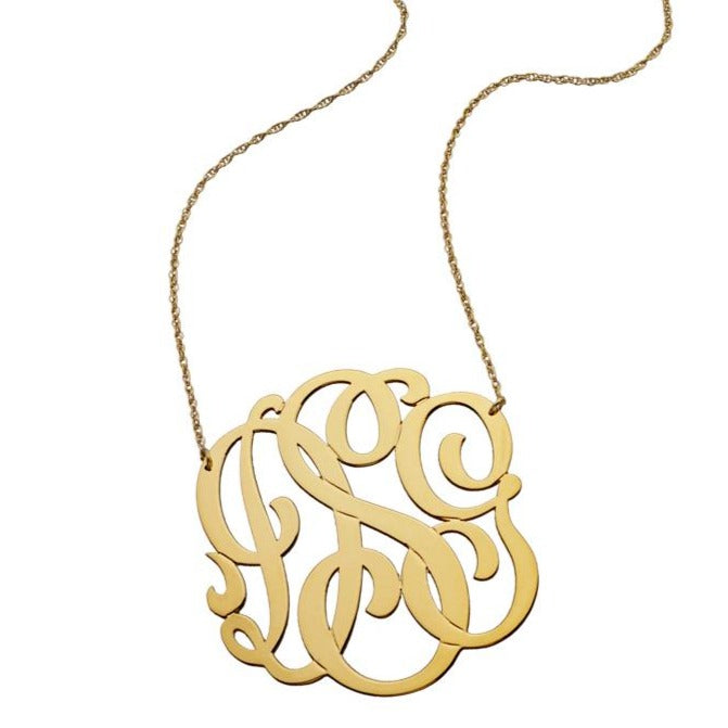 Jennifer Zeuner Jewelry Blake Swirly 3 Initial Monogram Necklace