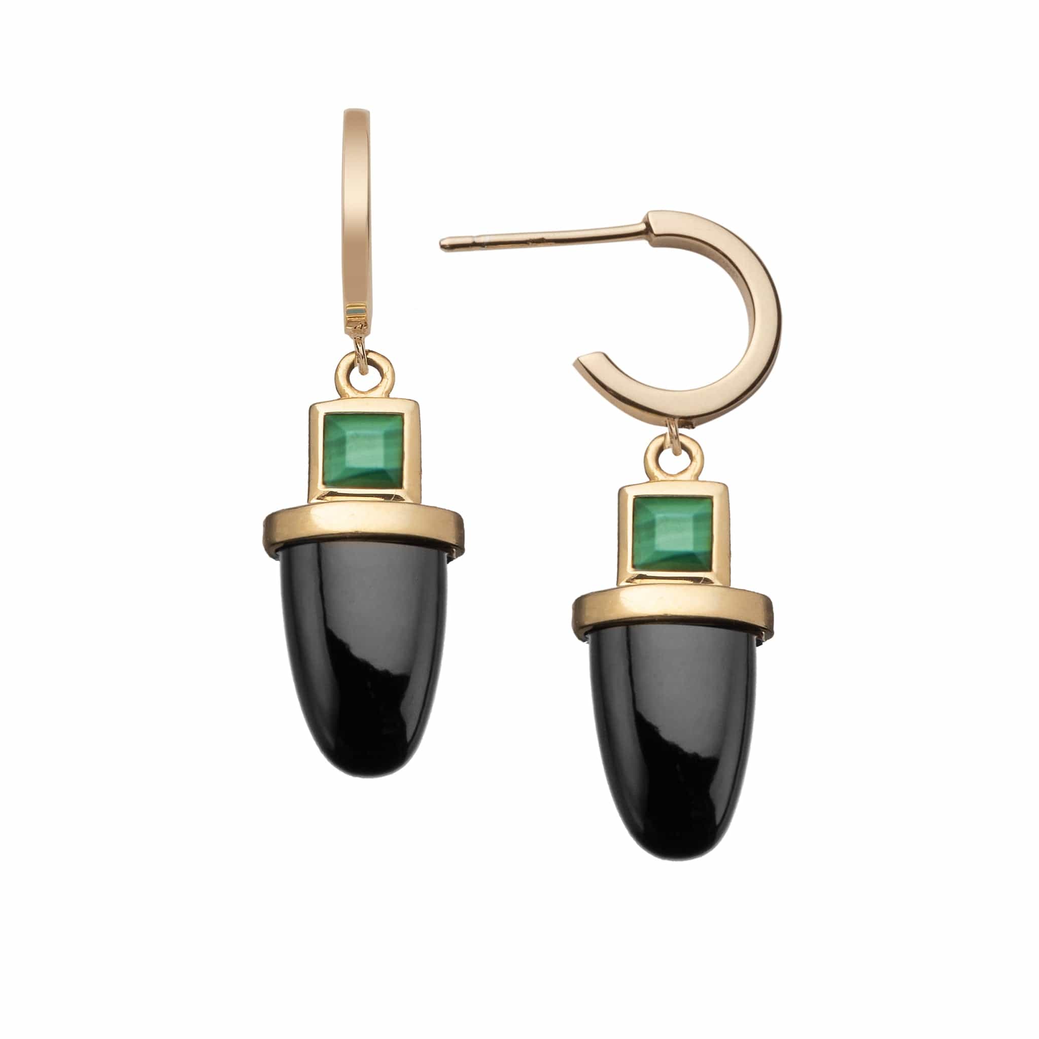 Jennifer Zeuner Jewelry Dahlia Huggies gold vermeil / malachite