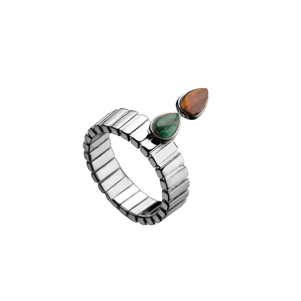 Jennifer Zeuner Sutton Ring Sterling silver / 4 / Malachite  & Tiger's Eye