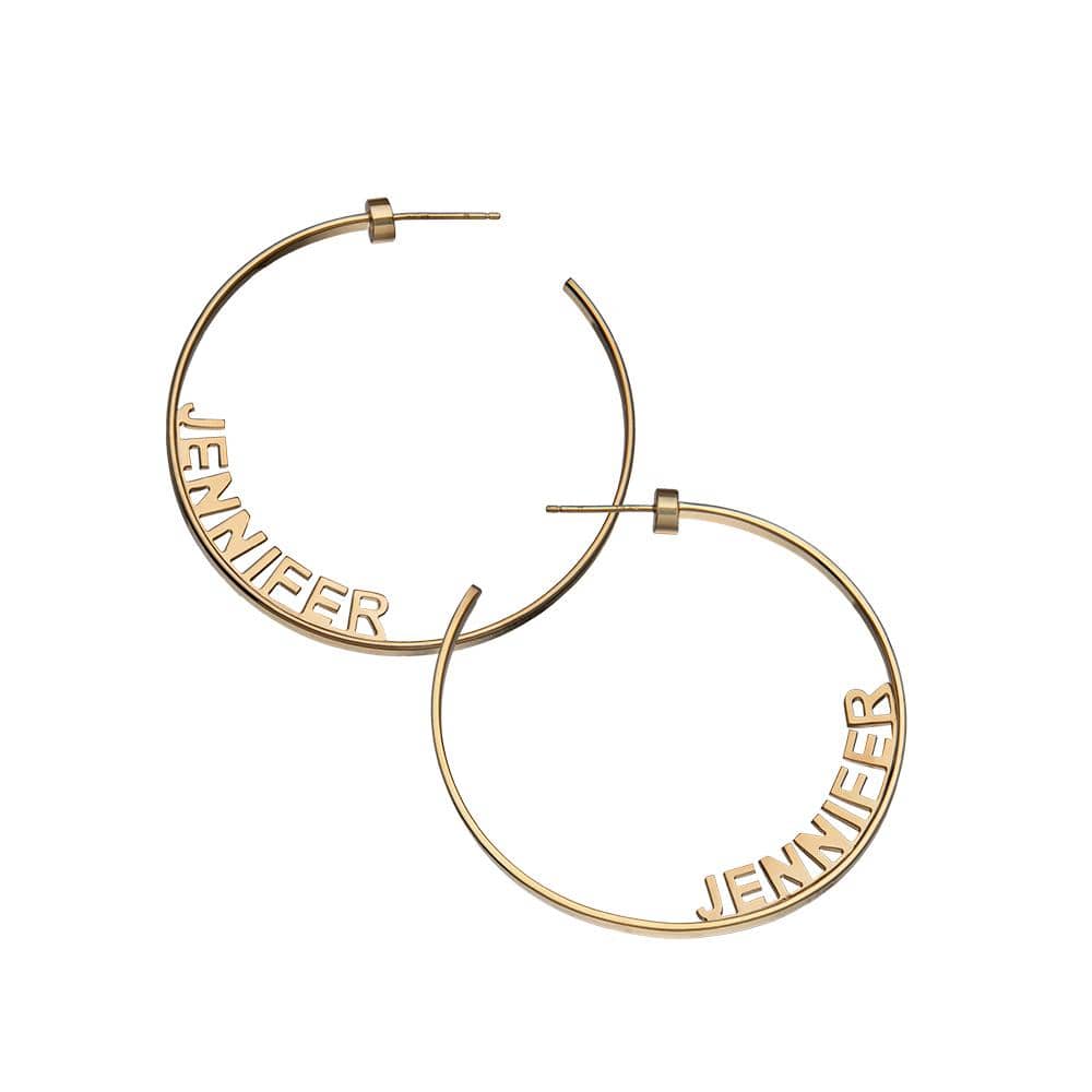 Jennifer Zeuner Jewelry Ciara 2" Hoops 18k yellow gold plated silver / right earring