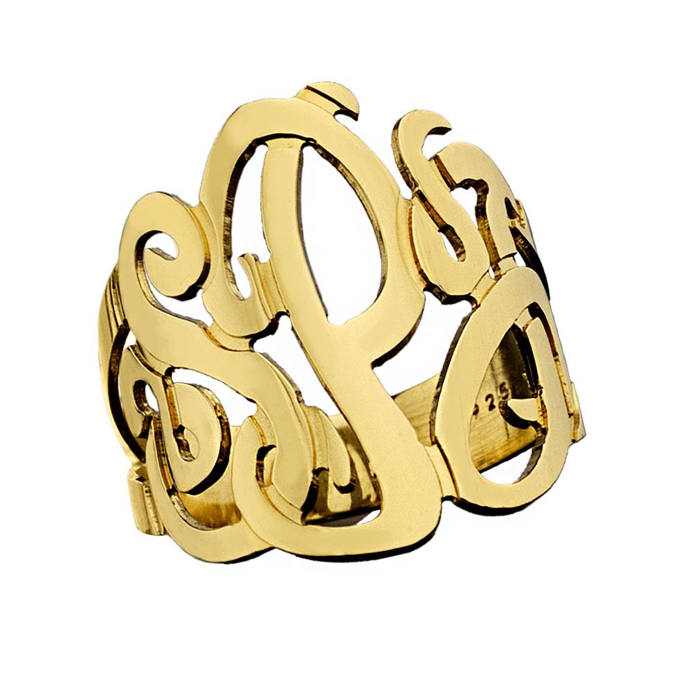 Jennifer Zeuner Jewelry Jessie 3 Initial Monogram Ring gold vermeil / 4