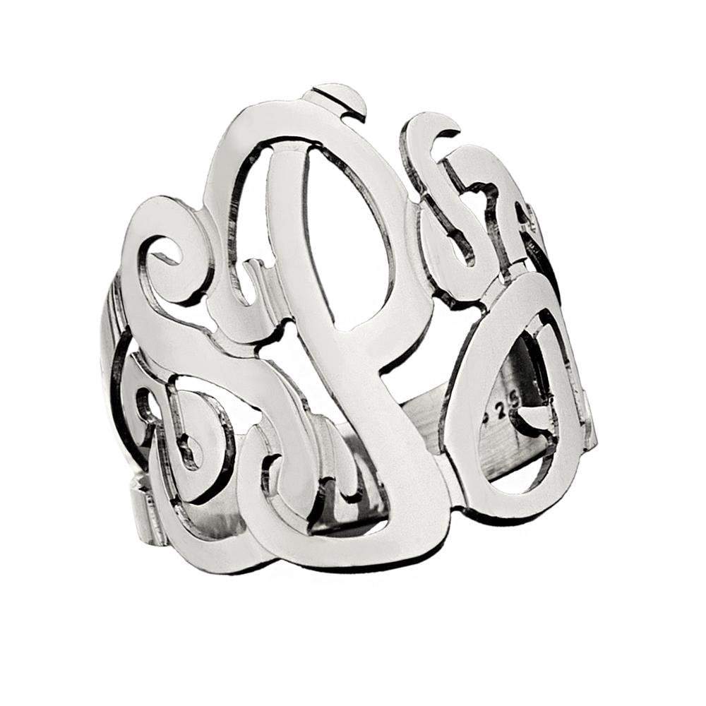 Jennifer Zeuner Jewelry Jessie 3 Initial Monogram Ring sterling silver / 4