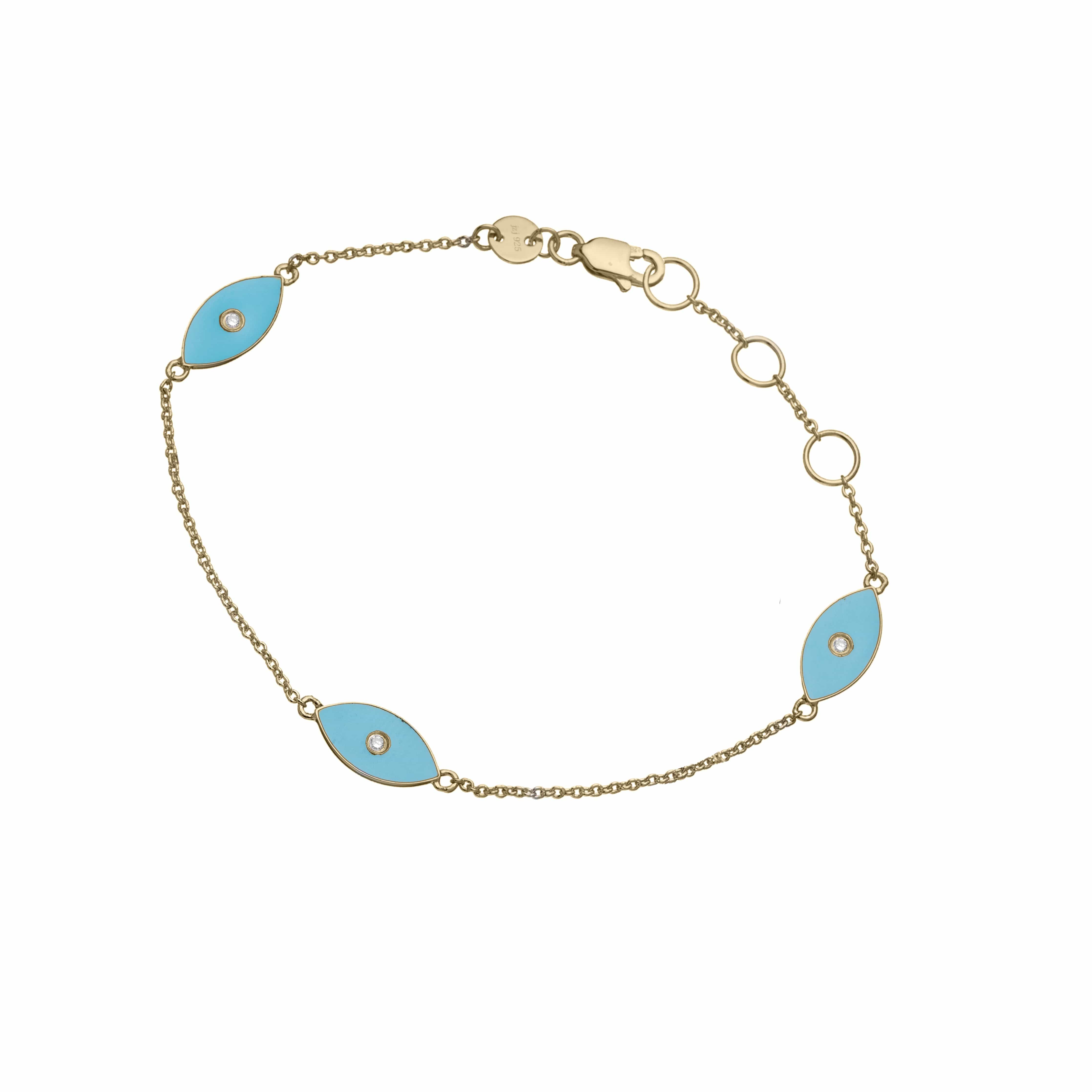 Jennifer Zeuner Jewelry Nazar Enamel Romy Bracelet 18k yellow gold plated silver- turquoise enamel- diamond