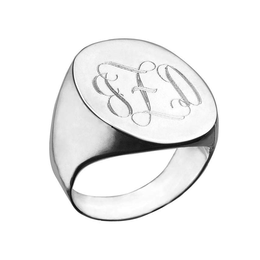 Jennifer Zeuner Jewelry Orly Engraved Swirly Initial Oval Signet Ring sterling silver / 4