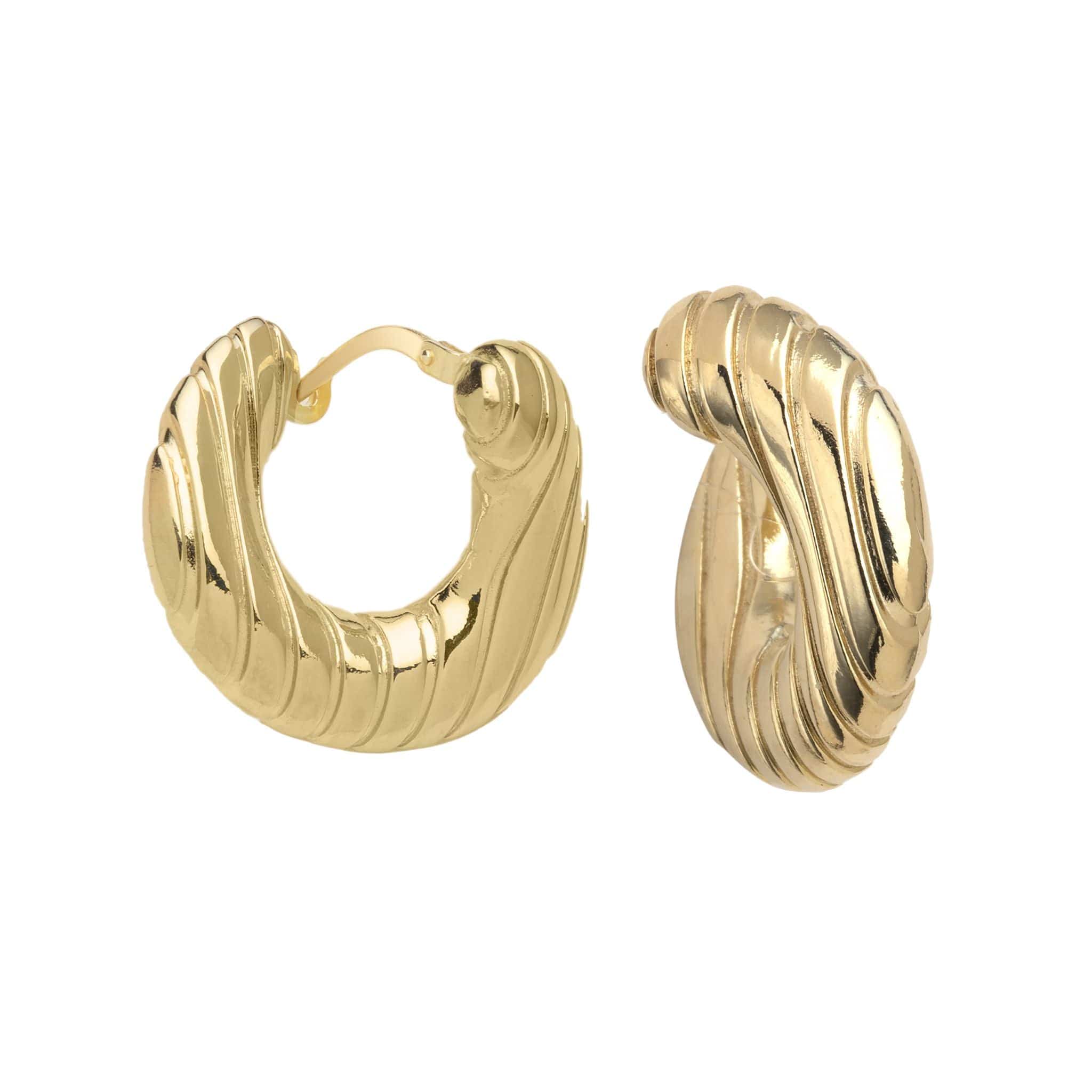 14Kt Yellow Gold Ribbed 1/2 Hoop Earrings