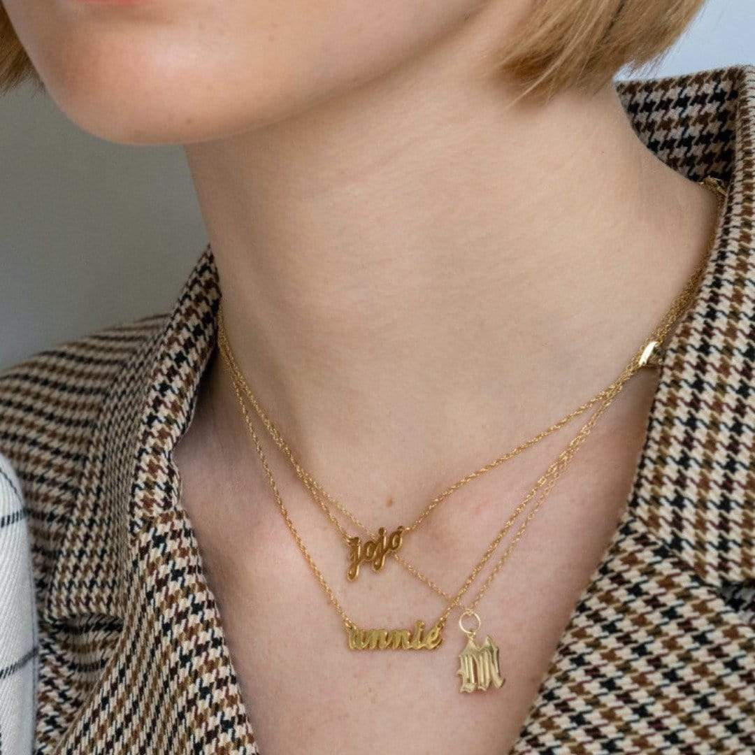 Jennifer Zeuner Jewelry Serafina Mini Cursive Nameplate Necklace